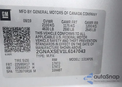 2020 Chevrolet Equinox Awd Ls from USA, damaged, VIN 2GNAXSEV1L6147043